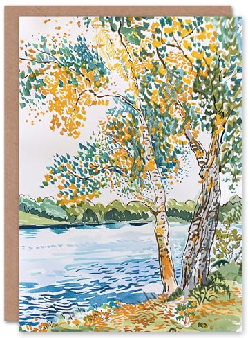 Artery8 Greeting Card Seine Paris River Bank Autumn Tree Watercolour Blank For Him Or Her Art Birthday Card