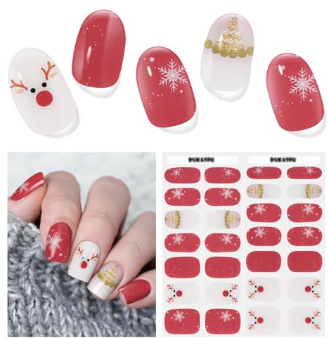 Christmas Nagelfolie UV Härtend - 28 Stück Nagelsticker UV Gel Nagelfolien Selbstklebend Nail Sticker Nagellackstreifen Gel-Nagelaufkleber Christmas Art Stickers DIY für Damen Mädchen