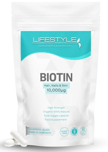 Lifestyle Biotin Hair, Nails & Skin Capsules, 10,000mcg, Organic, Vegan, 60 Capsules