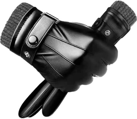 BDSHUNBF Guanti Pelle Uomo Inverno Guanti Uomo, Touch Screen Guanti Invernali Termici in Pelle, Antivento Prova Freddo Termico Mittens Anti Scivolo Touchscreen, Guanti in Pelle (2pcs)