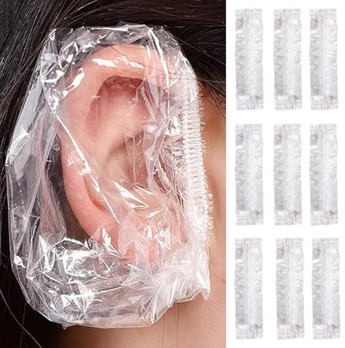 Ezranova Disposable Ear Covers for Shower, 100 Pack Waterproof PE Ear Protectors, White, Unisex Adult