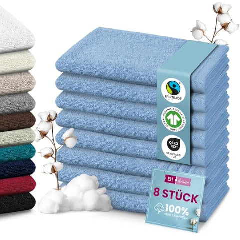 B!HOME 4er Set Premium Gästehandtücher [100% Baumwolle] 30x50 cm, hellblau/Handtücher Weich, Saugstark & Pflegeleicht/Waschlappen Perfekt für Bad, Gäste & Reisen