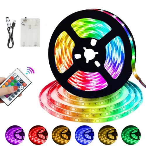 LED Strip 5M Klebe Streifen Mit Batterie USB RGB Fancy LEDs 5050 Ferndimmbar 16 Farben LED Band Lichtband Für Ambilight TV Nachrüsten Hintergrundbeleuchtung, Party, Bar, Wohnzimmer, PC