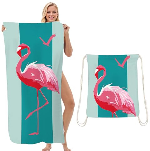 HarnyLoom Strandtuch Mikrofaser Badetuch XXL, Handtuch Schnelltrocknend Stranddecke, Handtuch Damen Strand Schwimmen Strandhandtücher Sandfrei (Flamingo, 70L x 140W Zentimeter)