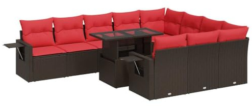 vidaXL 11-Piece Garden Sofa Set with Cushions Brown Poly Rattan Acacia Outdoor Sofa Set Garden Sofa Set Lounge Set Patio Sofa Set