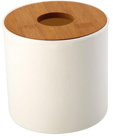 Eyccier Round Tissue Holder, Toilet Paper Roll Cover with Removeable Bamboo Lid, Waterproof Plastic Tissue Container for Bathroom, Kitchen, Bedroom, Office.