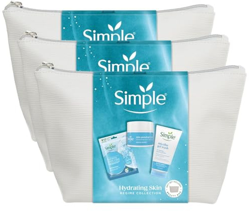 Simple Hydrating Skin Regime Gift Set - 3 Pack, Sheet Mask, Micellar Facial Gel Wash & Quench Cream - Deep Moisture, Gentle Cleansing & Nourishing Skincare for All Skin Types