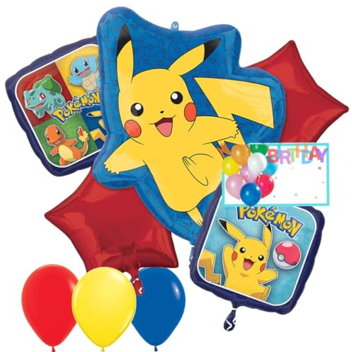Anagram Birthday Mylar Foil Multicolor Balloon Set (9 Pcs) Premium Quality & Eye-catching Design Perfect for Pikachu Kids Parties & Entertainment Perfect for Pokemon Parties & Themed Events 48429