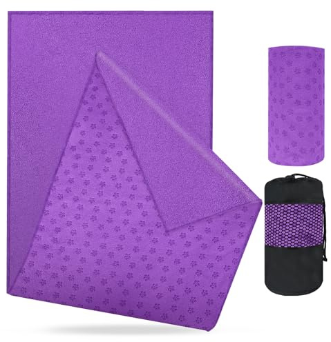flintronic Toalla de Yoga Antideslizante, Toalla Microfibra Antideslizante, Portátil Transpirable, con on Bolsa de Transporte De Malla, para Hot Yoga Pilates Gimnasio Deportes - 63x183cm