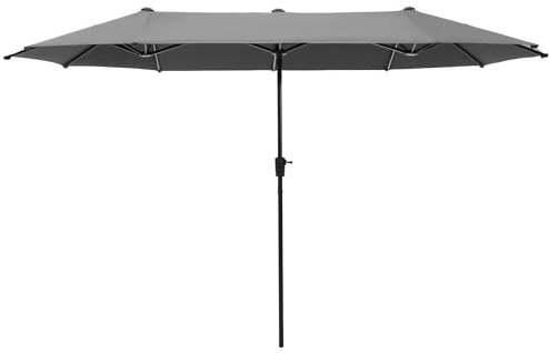 PHI VILLA Sombrilla rectangular grande, 200 x 380 cm, para jardín, terraza, jardín, con manivela, protección UV, parasol, resistente al viento