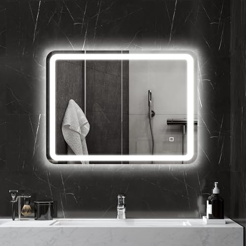 HOMCOM Miroir Salle de Bain avec éclairage 60 x 80 cm, Miroir LED Mural, 3 Couleurs lumière, dimmable, antibuée, mémoire, capteur Tactile, Verre trempé, IP44, Montage Horizontale/Verticale, argenté