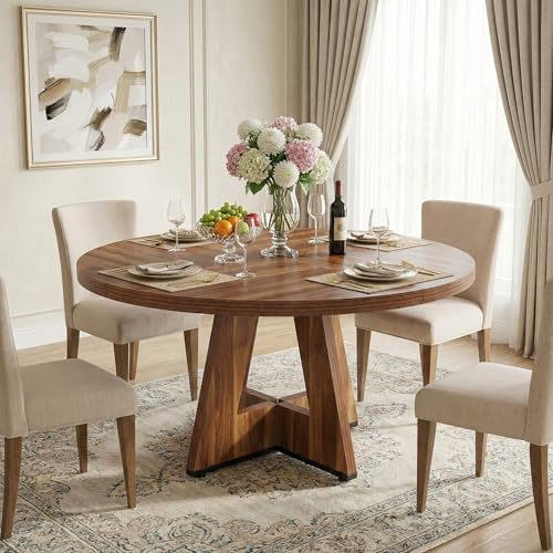 Lailang 120 cm - Mesa de comedor, muebles de salón, mesa de cocina, mesa de comedor de madera, mesa para reuniones de oficina, 120 x 120 x 75 cm, marrón rústico