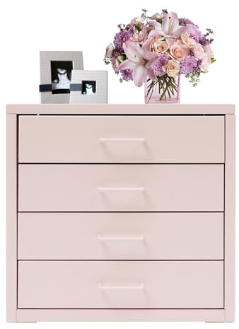 Armoire de rangement en métal avec 4 tiroirs - Charge maximale : 3 kg par couche - Pour le bureau à domicile - À monter soi-même - Rose