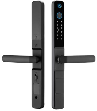 Smart Lock with Camera Keyless Entry Door Lock Handle Ultra-Thin Stainless Steel Biometric Door Lock Tuya App Remote Operation WiFi Smart Lock for 35-120mm Office Home Bedroom Door