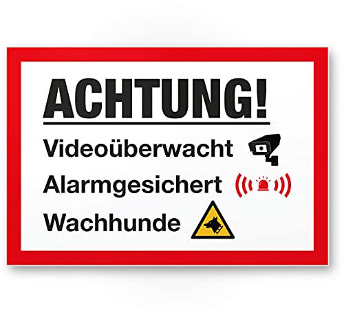 Komma Security Videoüberwachung Alarmgesichert Wachhunde Schild - Achtung Vorsicht Videoüberwachung - Hinweis Hinweisschild Videoüberwacht - Hinweis Warnhinweis