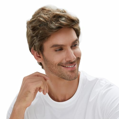 STfantasy Herren Perücke schwarz Jungs kurz gewellt Anime Business Täglich wig für Cosplay Kostüm Party Karneval (Hellbraun)