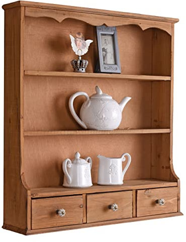 Shabby Chic Wandschrank „Villa Catherine“ – Landhausstil Regal mit 3 Ablagen & 3 Schubladen (67×62×15 cm), Antik-Look aus altem Holz mxa054 Palazzo Exklusiv