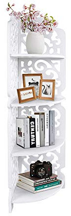Standregal, 4 Regalböden, Eckregal, Aufbewahrungsregal, Bücherregal, Regal mit Blumenmuster für Badezimmer oder Küche, Weiß, 80 × 18 × 22 cm