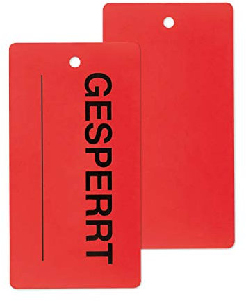 100 Warenanhänger GESPERRT aus Kunststoff rot 65x120mm Hängeetiketten