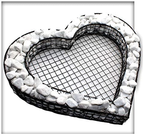 Kieskönig Herz Gitter Grabschmuck Grabgestaltung Pflanzschale Friedhof Grabdeko Herz mit Carrara Weiss Innen- und Außenbereich 37,5 x 31,5 x 4 cm