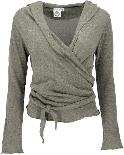 GURU SHOP Wickelshirt, Baumwollstrick Pullover, Wickeljacke - Helles Khakigrün, Damen, Baumwolle, Size:L