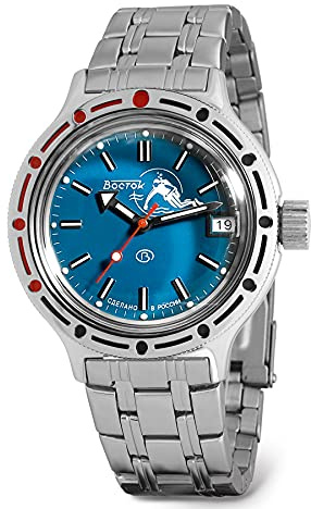 VOSTOK | Scuba Dude Amphibian Automatik Selbstaufziehende Russische Militär Taucher Armbanduhr | WR 200M | Amphibia 420 Style Case | Mode | Business | Casual Herrenuhren 1 Stahlarmband B