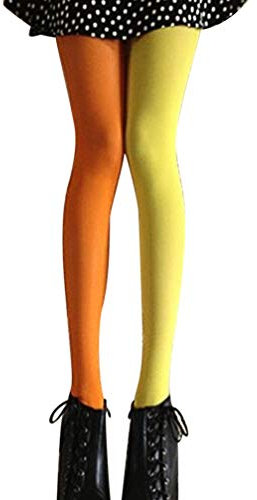 ifundom Collant Donna Giallo Arancio a Tutta Lunghezza Collant Bicolore Legging Costume Taglia Libera Due Calze Legging da Donna