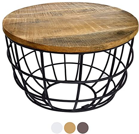 kreatives Wohnen Couchtisch Wohnzimmer-Tisch rund Beistelltisch Lexington ø 55 cm Metall Drahtgestell Gitter massiv Tabacco, Holz, Extra breit