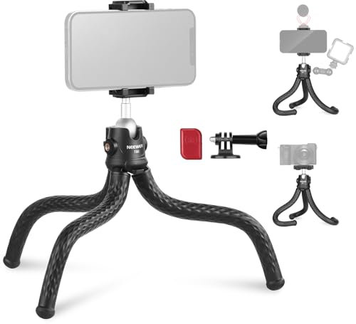 NEEWER Phone Tripod, T80 Flexible Travel Tripod Stand with Wireless Remote, Action Camera Mount Adapter, Phone Clip with Cold Shoe Compatible with GoPro iPhone Camera LED Light Mic,Max Load:4.4lb/2kg