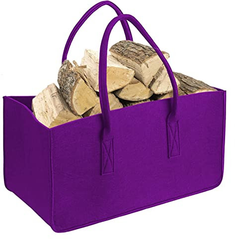 Heavyoff Filztasche Kaminholztasche Filztaschen auch als Einkaufstasche verwendbar, aufbewahrung Filz, Filzkorb für Kaminholz, Holz, Zeitungen, Kleidung, Violett, 50x25x25cm