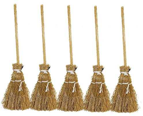 vepoty 5pcs Artificial Mini Brooms Halloween Miniature Witches Brooms Wizard Accessory for Dollhouse Landscape