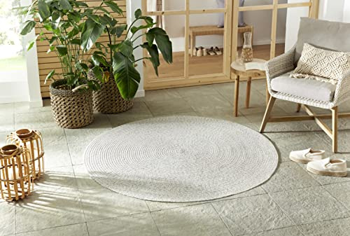 Northrugs In -und Outdoorteppich Trenzado rund- Modernes Design Falchgewebe Handmade-Look für Balkon Terrasse Garten Wohnzimmer langlebig strapazierfähig pflegeleicht - Leicht Melange, ø 150
