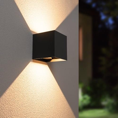 HOFTRONIC - Kansas XL - LED Wandleuchte Cube - Up and Down - Schwarz - 20 Watt 914 Lumen - IP65 Wasserdicht für innen, außen und bad - LED Außenleuchte