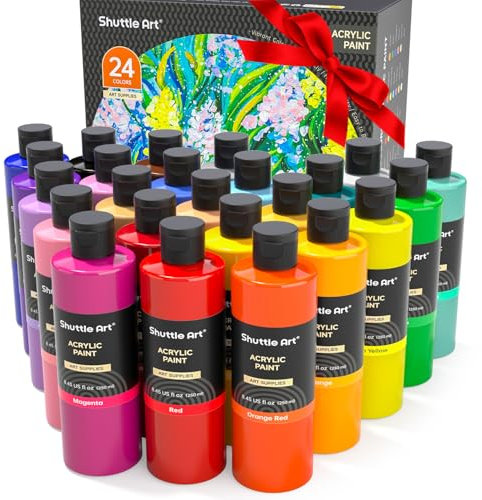 Shuttle Art Acrylfarben Set, 24 Acryl Farben in Flaschen (je 250ml, 8,45oz), hochpigmentierte Acrylic Paint, Acrylfarbe wasserfest für Künstler, Erwachsene auf Steine, Leinwand, Holz geeignet