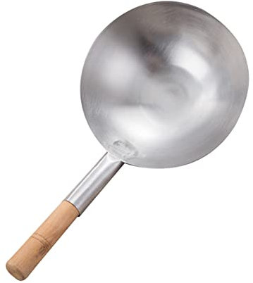 Cucharones Gadgets de cocina gruesos Pot de madera de madera/acero inoxidable sin recubrimiento Chef antiadherente cocinando wok sopa grande cuchara wok cuchara sopera (Color : Wooden Handle, Size :