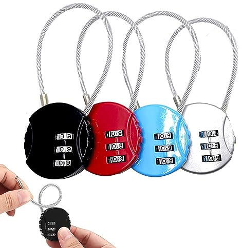 HREDZEO Zahlenschloss,4 Pcs Kabelschloss VorhängeschlossMini Gepäckschloss 3 Stelliges Zahlenschloss für Tasche Rucksäcke Koffer Spinde Kasten Schule Fitnessstudio