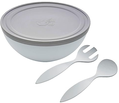 Magu Natur-Design Schüssel Grau mit Deckel und Salatbesteck Ø 26 cm Schüsselset Salatschüssel
