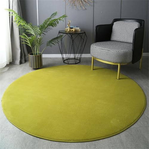 Highdi Tapis Rond 60/80/100/120cm, Couleur Unie Tapis Salon Moderne Tapis de Sol Tapis Poils Ras Antidérapant Lavable Tapis pour Chambre Cuisine Intérieur Extérieur (80cm,Vert)