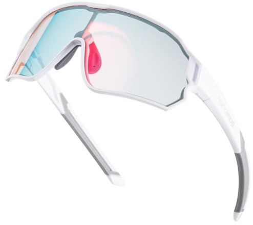 ROCKBROS Selbsttönende Fahrradbrille Sportbrille Jugendliche Sonnenbrille Kinder Radbrille UV400 Schutz Fahrrad mit TR90 Rahmen Weiß