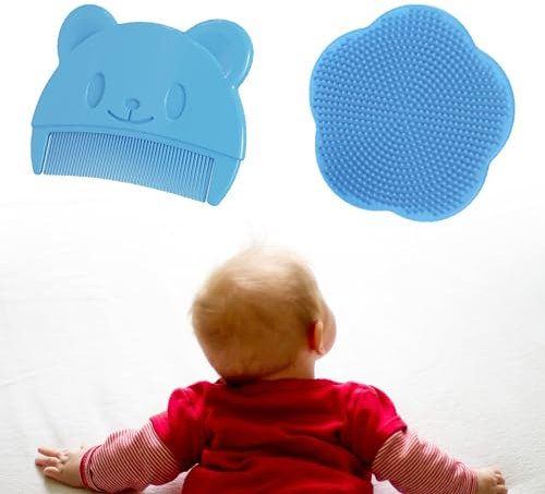Baby kamm und Badebürste für Milchschorf,Babybürste,Schorfkamm Baby,Milchschorf Kamm Baby,Baby Haarbürste,Silikonpinsel Haarkamm für Baby Geeignet für Neugeborene,2 Stück,Blau