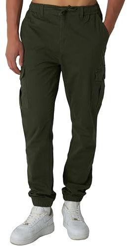 Smith & Solo Pantaloni Cargo da Uomo – Chino Pantaloni Cargo Elasticizzati Pantaloni da Lavoro Baggy Cotone Activewear da Uomo con Tasche con Coulisse (Kaki, XL)