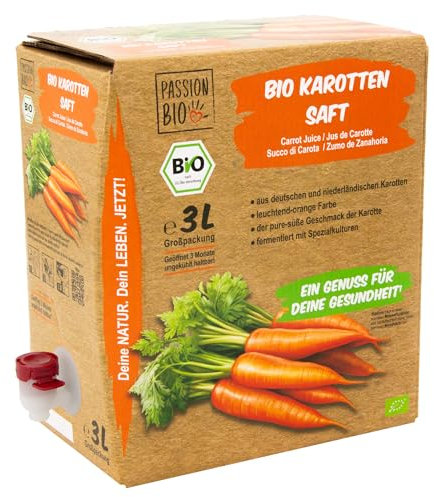 Bio Karottensaft, 3 Liter – 100% Karottensaft, milchsauer vergoren – in Deutschland abgefüllt – natürlicher Geschmack – kein zugesetzter Zucker (lt. Gesetz), enthält von Natur aus Zucker