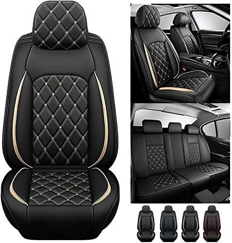 Full Set Auto Sitzbezüge für Ford Focus Mondeo Mk3 Mk4 Ranger C-Max Fusion, Wasserdichter Leder-Autositzbezug, Seasons Protectors VerschleißFest, 5-Sitzer Autositzbezug Universal ( Color : A(Gold) )
