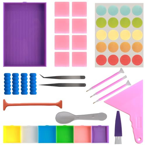 5D Diamond Art Tool Kit - 24Pcs Upgrade Diamond Painting Accessories Set, Stackable DIY Point Drill Pen Kit, DIY Diamond Accessories Kit, Art Pictures Crystal Full with Point Drill Pen for Adults Kids