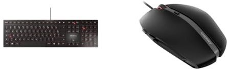 CHERRY KC 6000 Slim, Disposition française, Clavier AZERTY, Clavier Filaire, mécanisme à Ciseaux & GENTIX 4K, Souris Filaire, capteur Optique de Haute précision, résolution commutable