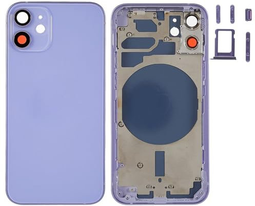 Globalstock Chassis Arriere en Vitre pour iPhone 12 Mini + Coque + Tiroir SIM Compatible Nu Noir/Blanc/Bleu/Rouge/Vert/Violet | Back Cover + Frame (Violet)