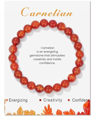 LOCCY Echtes Naturstein Armband für Damen, 4mm Perlenarmband Yoga Armband für Muttertag Geburtstag Valentinstag Geschenke für Mama Tochter Oma Enkelin Schwester (8mm-Karneol)