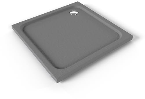 Moments of Glass Duschwanne SHIMMER STONE 90x90 cm in Grau, flache quadratische Duschtasse aus langlebigem Sanitäracryl in Schieferoptik inkl. Ablaufgarnitur (Siphon) mit Geruchsverschluss