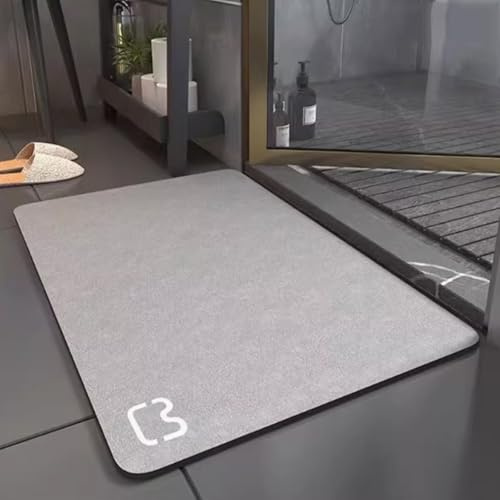 Kieselgur Duschvorleger Schnelltrocknend, rutschfeste Badematte, Badezimmermatte Waschbar, Duschteppich Eckig, Teppich für Küche und Toilette, Leicht zu Reinigen(Gray,60x90cm)