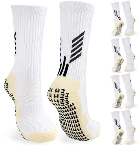 BOARDFEB 5 Paar Fußballsocken für Herren, weiße Grip-Socken, rutschfeste Fußballsocken für Fußball, Basketball, Volleyball, Laufen, Reisen und andere Sportarten